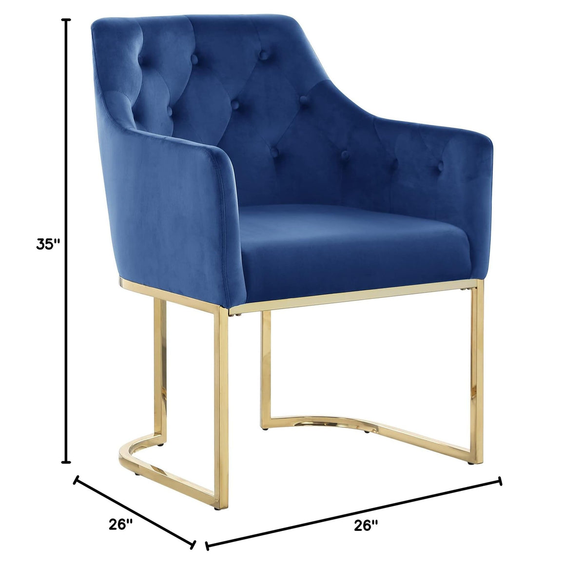 Lilia Modern Tufted Accent Chair with Gold Legs in Navy - side view
