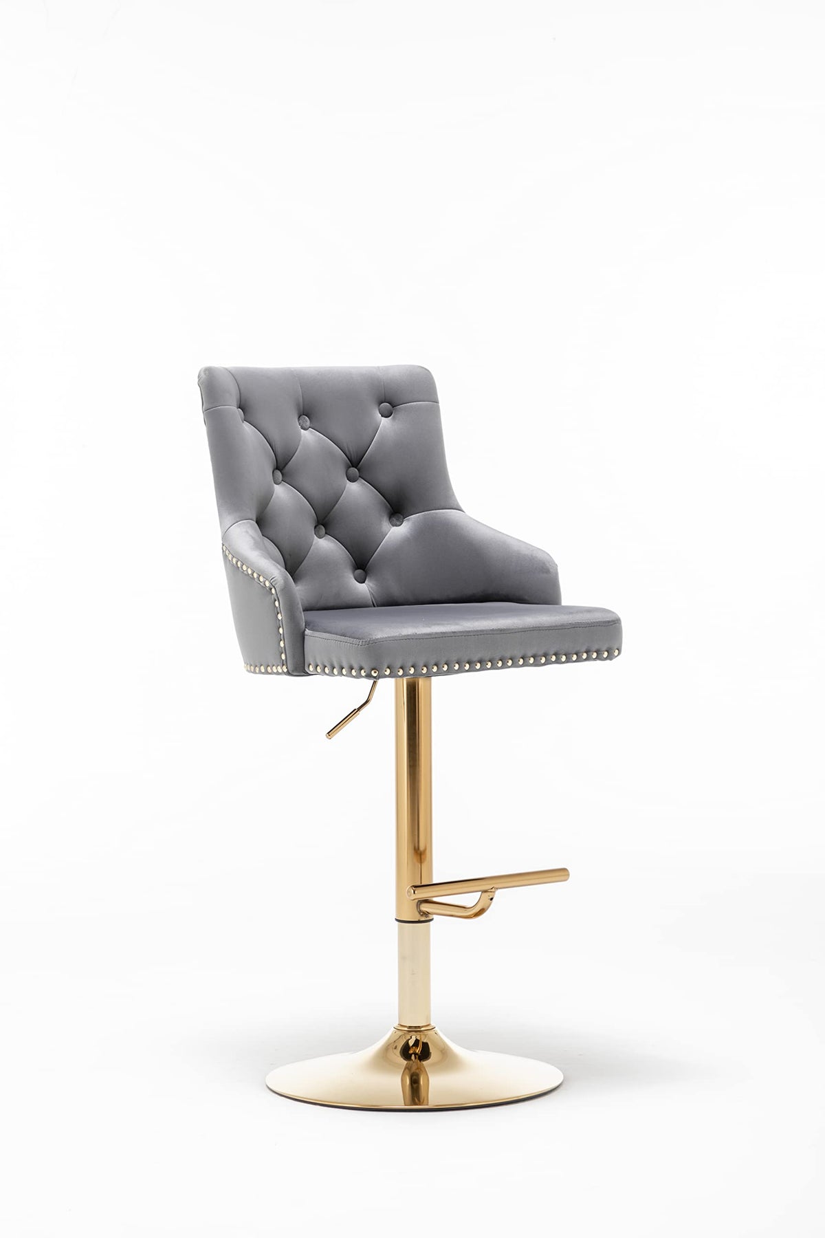 Brightcast 2-Piece Velvet Tufted Gold Bar Stools in Dark Gray