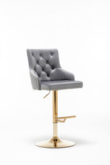 Brightcast 2-Piece Velvet Tufted Gold Bar Stools in Dark Gray