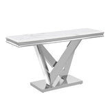 Thiago Stone Top Console Table in White and Gold
