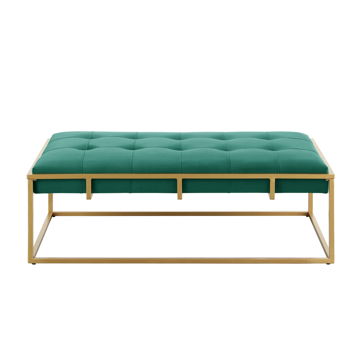 Anika Velvet Rectangular Ottoman in Green - detail view