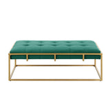 Anika Velvet Rectangular Ottoman in Green - detail view