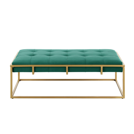 Anika Velvet Rectangular Ottoman in Green - detail view