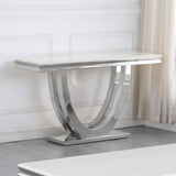 Trinidad Contemporary White Rectangular Stone Console Table in Silver - front view