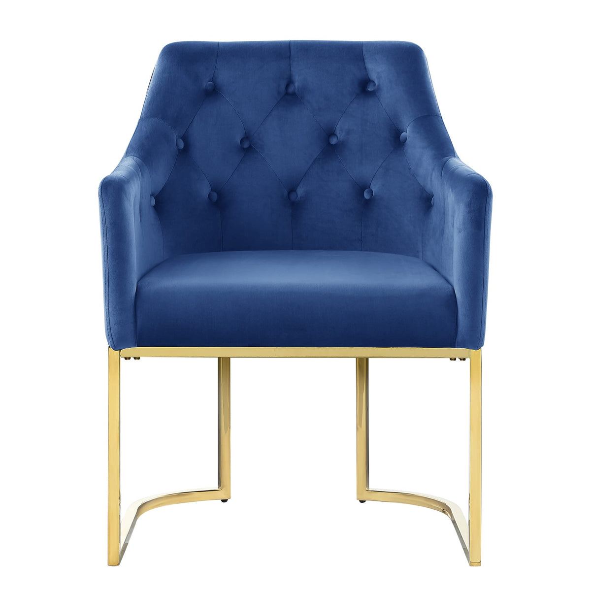 Lilia Modern Tufted Accent Chair with Gold Legs in Navy - detail view
