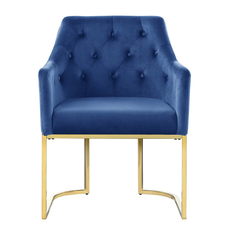 Lilia Modern Tufted Accent Chair with Gold Legs in Navy - detail view