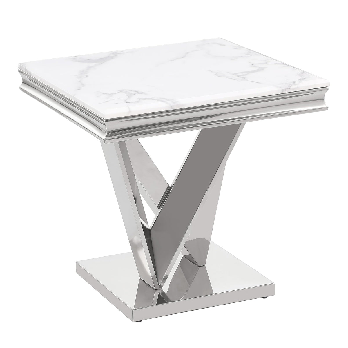 Thiago Contemporary White Square Stone End Table in Silver
