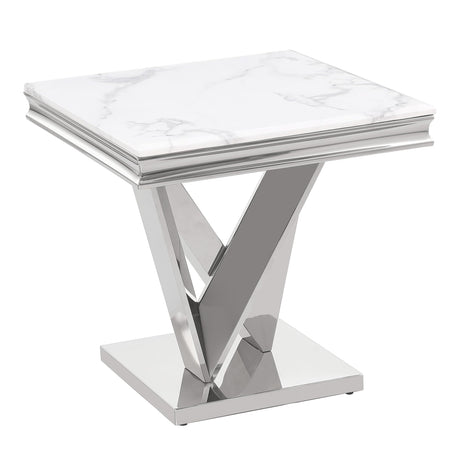 Thiago Contemporary White Square Stone End Table in Silver
