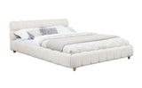 Ctoria Queen Burlap Bed Frame with 30" Curved Block-Style Headboard, Low Profile in Cream