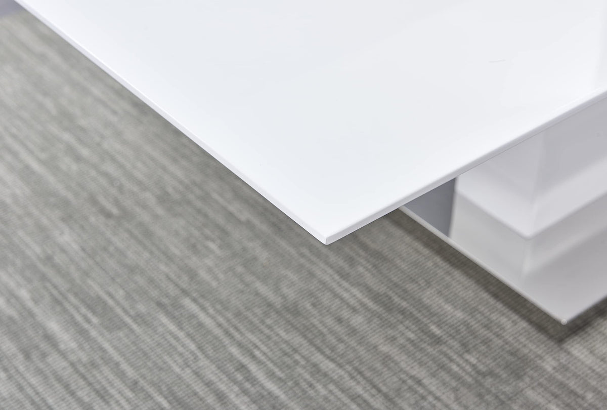 Alaskan Extendable High Gloss Wood Dining Table in White/Gray - detail view