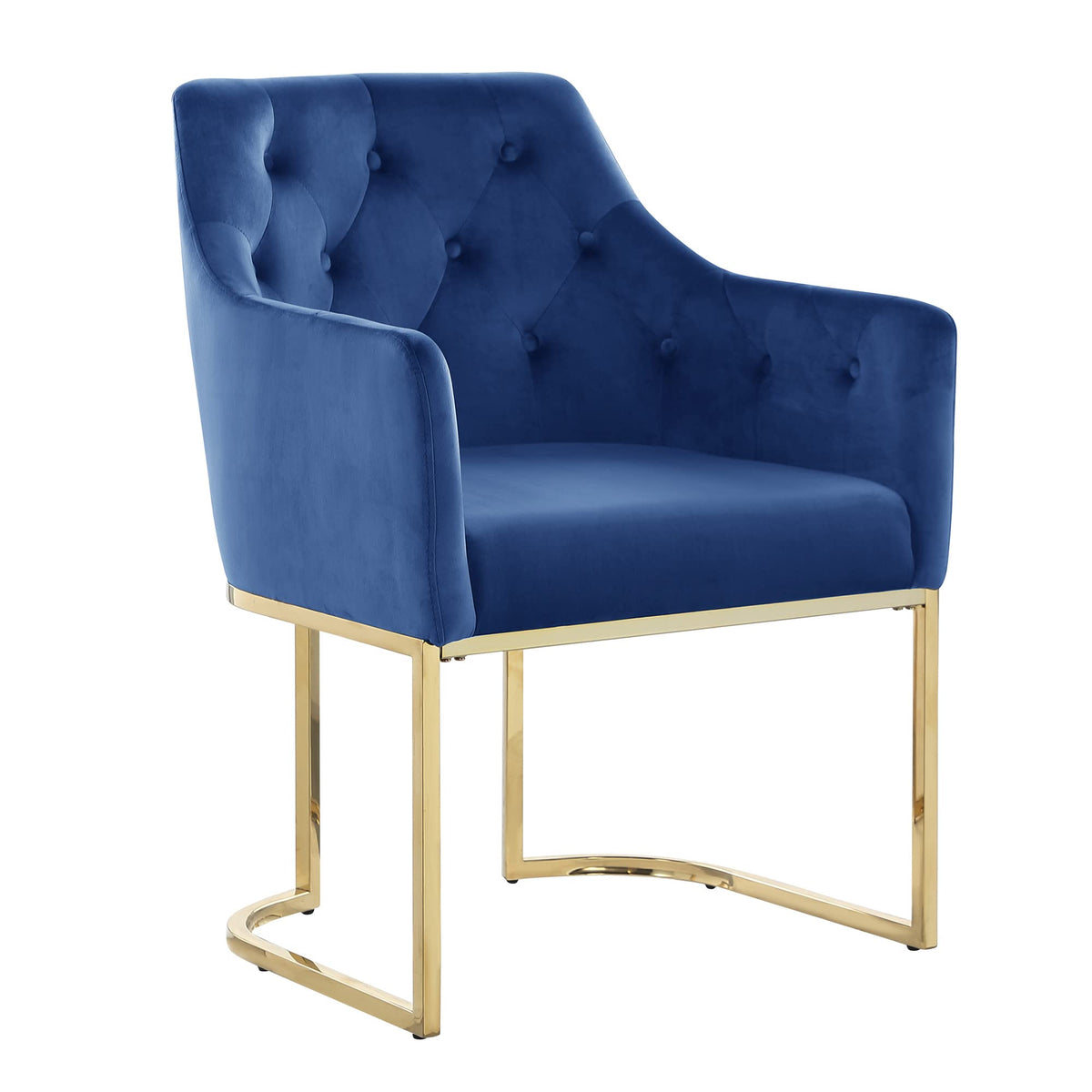 Lilia Modern Tufted Accent Chair with Gold Legs in Navy