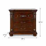 Isabella 3-Drawer Wood Nightstand in Cherry Oak — dimensions