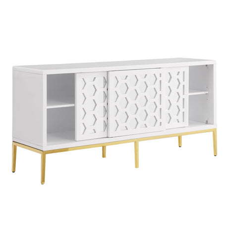 Teodoro Contemporary Lacquer Sideboard with Storage, Polished Gold Legs in White - room setting