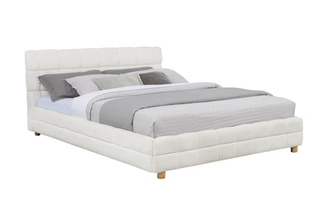 Ctalon Queen Fleece Upholstered Bed Frame, Low Profile in Cream