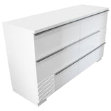 Athen 55" 6-Drawer Dresser with Chrome Pull Handles, White High Gloss Lacquer Finish
