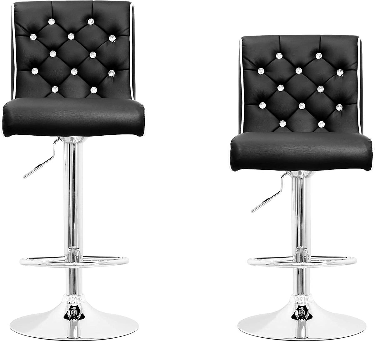 Tufted Vinyl with Faux Crystals Adjustable Swivel Bar Stool