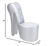 High Heel Faux Leather Shoe Chair with Crystal Studs in Silver - side view