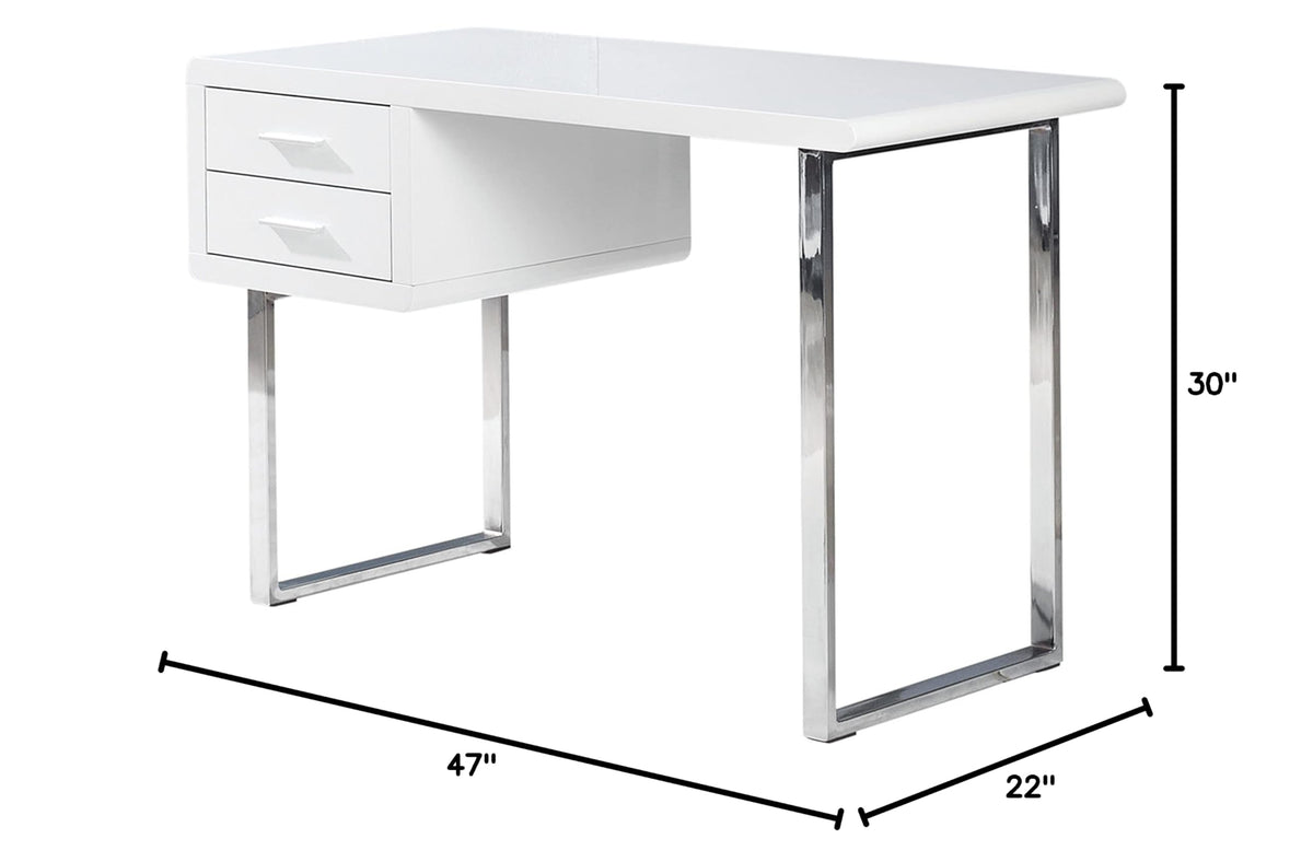 Modern High Gloss Lacquer New Computer Desk in White - front view