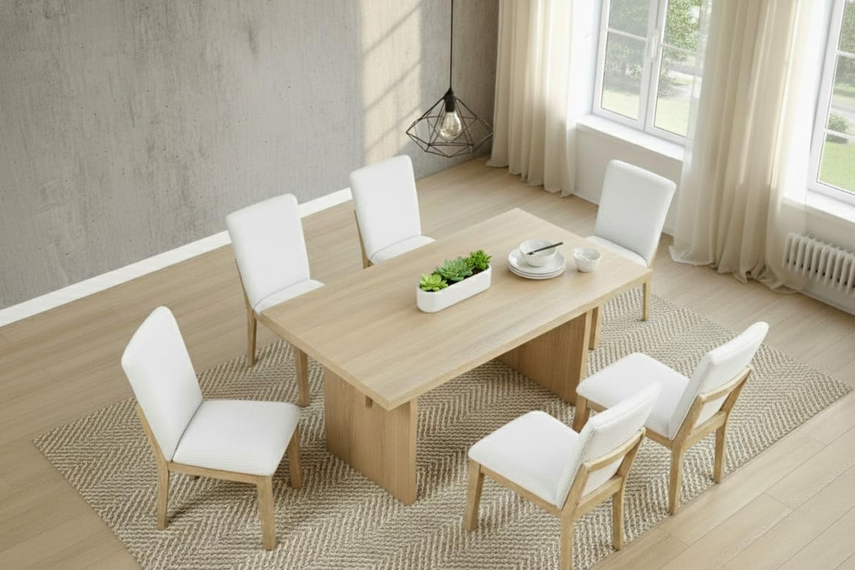 Veneer Solid Wood Trestle Base Large Kitchen Room Furniture Stationary Set in Light Oak - side view