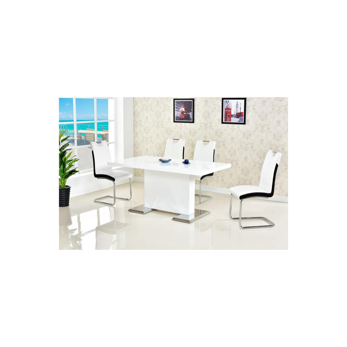 Barbara 63" Rectangle Dining Table with White Lacquered Top, Modern Contemporary Design - angle view