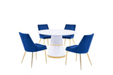 Treina Mid-Century Modern White Laquered 5 Pcs Round Dining Set in Navy Blue - side view