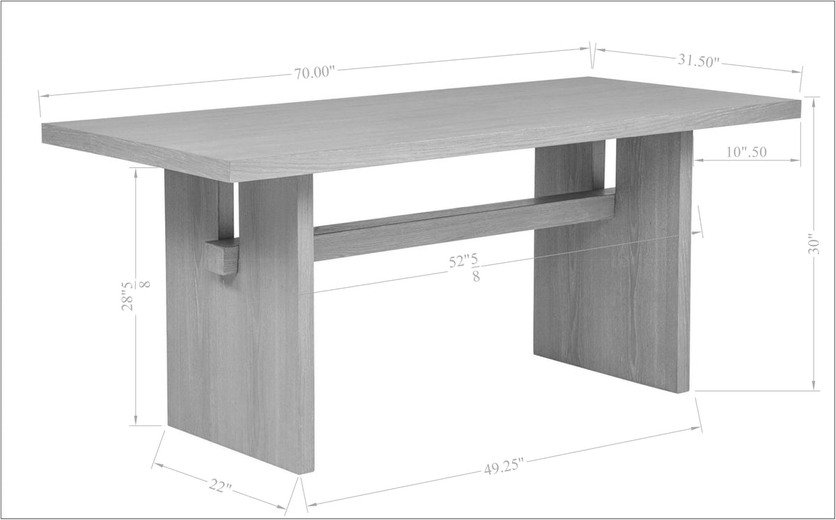 Veneer Solid Wood Trestle Base Large Kitchen Room Furniture Stationary Set in Light Oak - front view