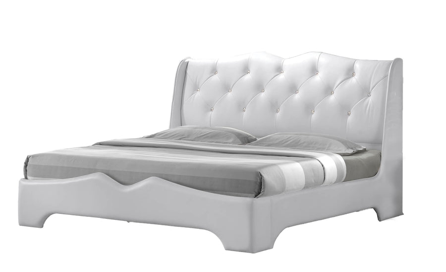 Madrid Upholstered Platform Bed in Leather-Like Fabric - Contemporary & Off White