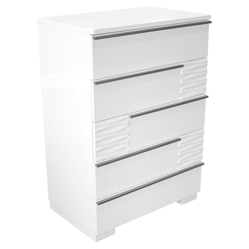 Athen 30" 5-Drawer Chest with Chrome Pull Handles, White High Gloss Lacquer Finish