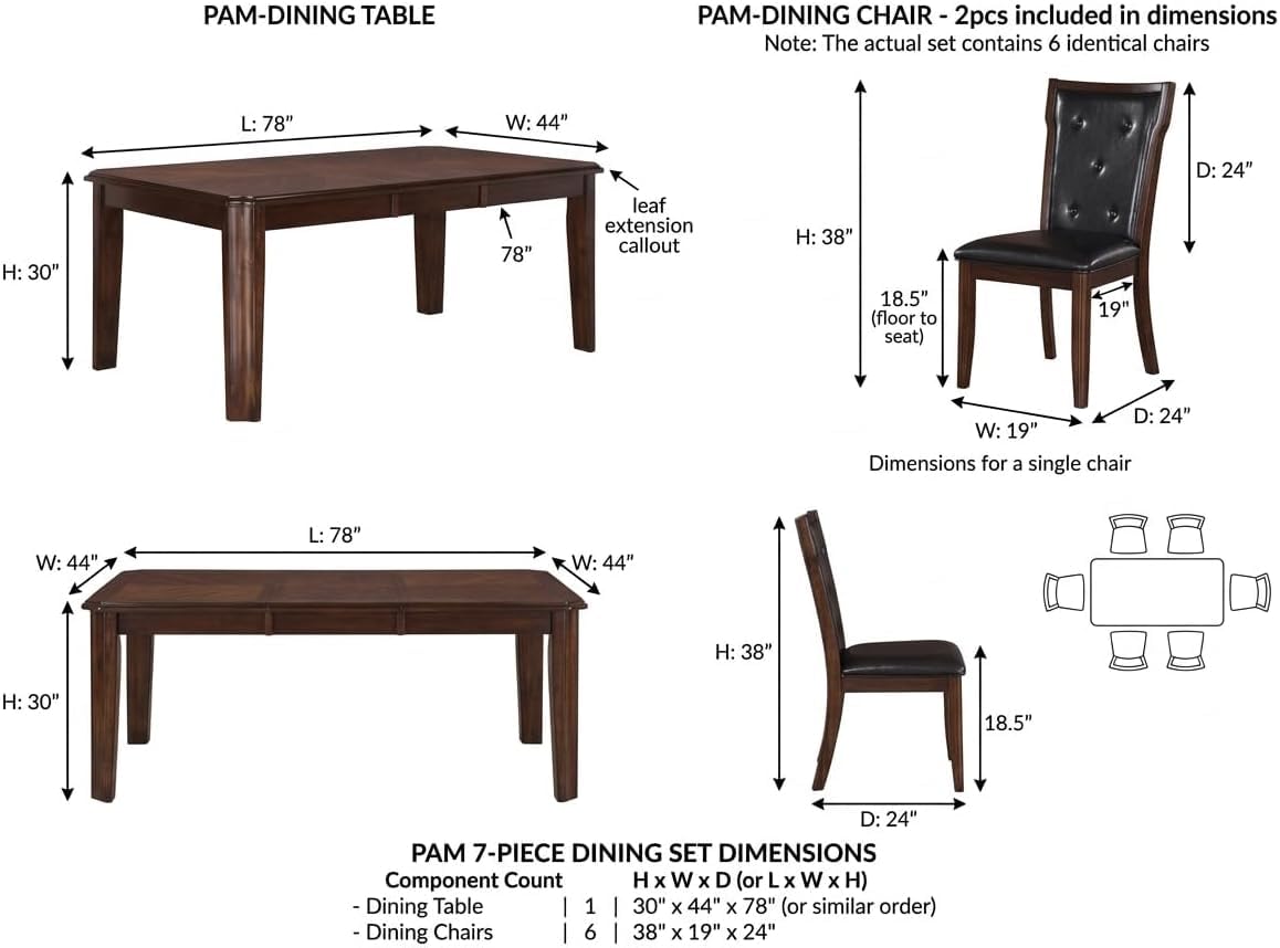 Pam Dark Wood 7-Piece Dining Set — product view 6