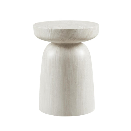 Vyn 14" Modern Round Side Table Concrete Tavertine Finish