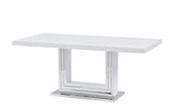 Barton 5-Piece Dining Set with White High-Gloss Lacquer Rectangle Table, Single Pedestal Base with… - front view