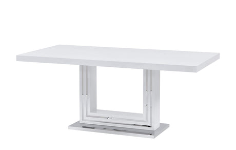 Barton 5-Piece Dining Set with White High-Gloss Lacquer Rectangle Table, Single Pedestal Base with… - front view