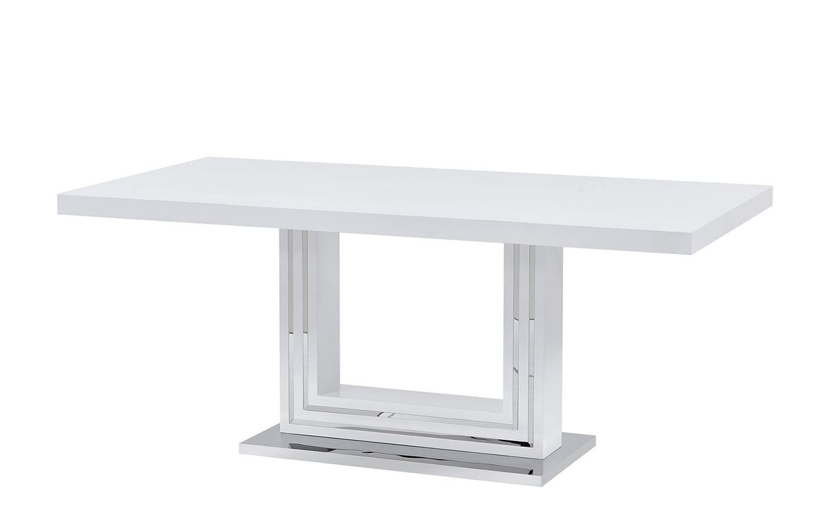 Barton 5-Piece Dining Set with White High-Gloss Lacquer Rectangle Table, Single Pedestal Base with… - side view
