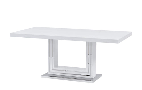 Gudmund 71" Rectangular Dining Table with Chrome Base - Modern White Lacquer