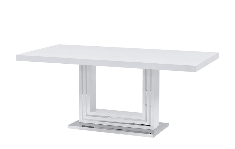 Gudmund 71" Rectangular Dining Table with Chrome Base - Modern White Lacquer