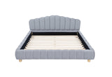 Ctera Queen Velvet Bed Frame with 30" Shell-Shaped Headboard, Low Profile in Light Grey - detail view