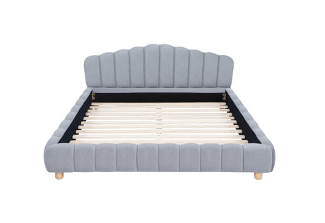 Ctera Queen Velvet Bed Frame with 30" Shell-Shaped Headboard, Low Profile in Light Grey - detail view