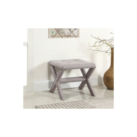 Sasha Linen Blend Small Accent Bench with Nailhead Trim in Grey - front view