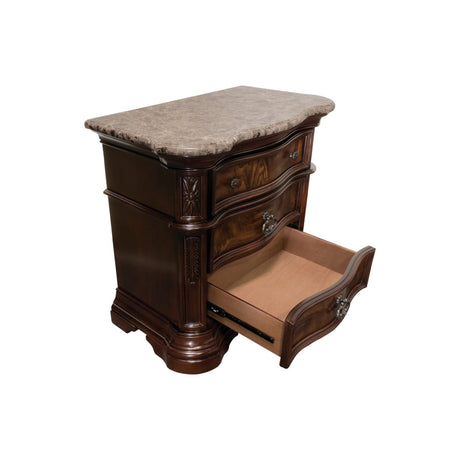 Bathory 3 -Drawer Walnut Solid Wood Nightstand 30 in. H x 32 in. W x 18 in. D B1003WN - detail view