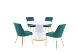 Treina Mid-Century Modern White Laquered 5 Pcs Round Dining Set in Green - front view
