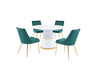 Treina Mid-Century Modern White Laquered 5 Pcs Round Dining Set in Green - front view