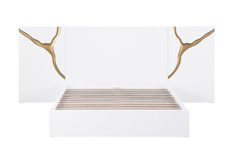 Trevello Modern Lacquered High Gloss Eastern King Bed Frame, Expansive Headboard with Optional… - detail view