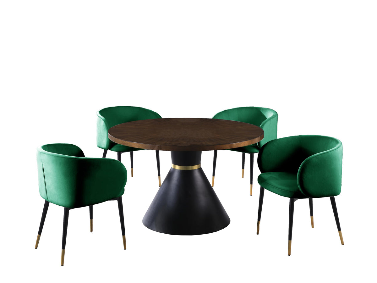 Henrietta 5 Piece Dining Set 48" Round Oak Dining Table in Green