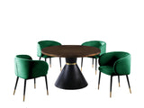 Henrietta 5 Piece Dining Set 48" Round Oak Dining Table in Green