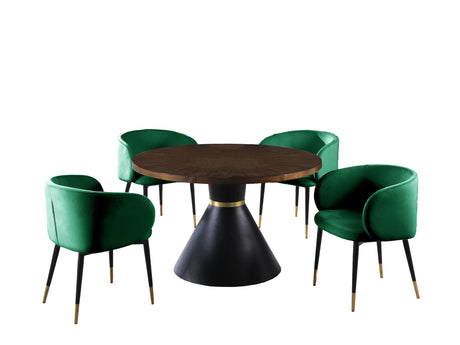 Henrietta 5 Piece Dining Set 48" Round Oak Dining Table in Green