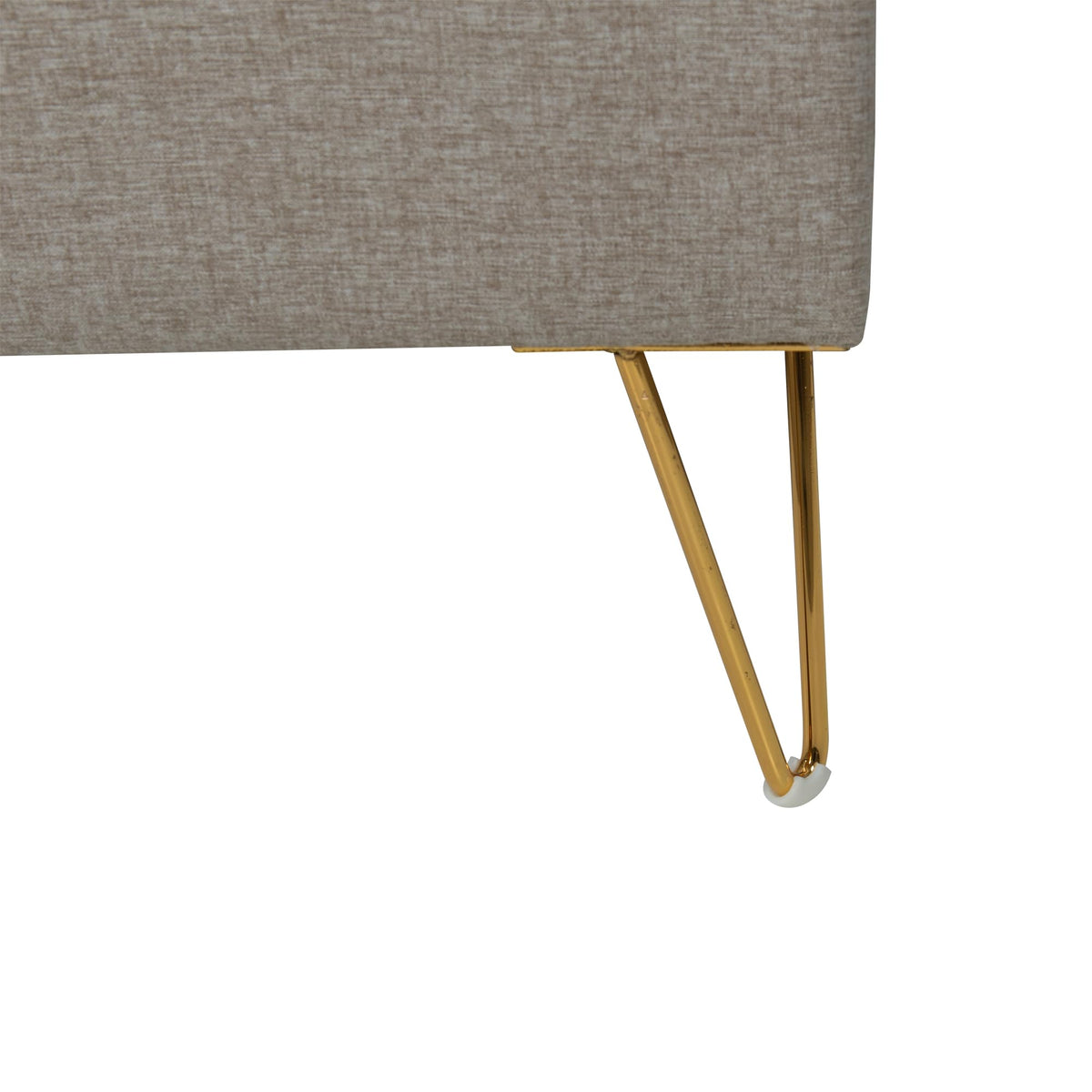 Gray Upholstered Bed with Angled Brass Legs – image 5