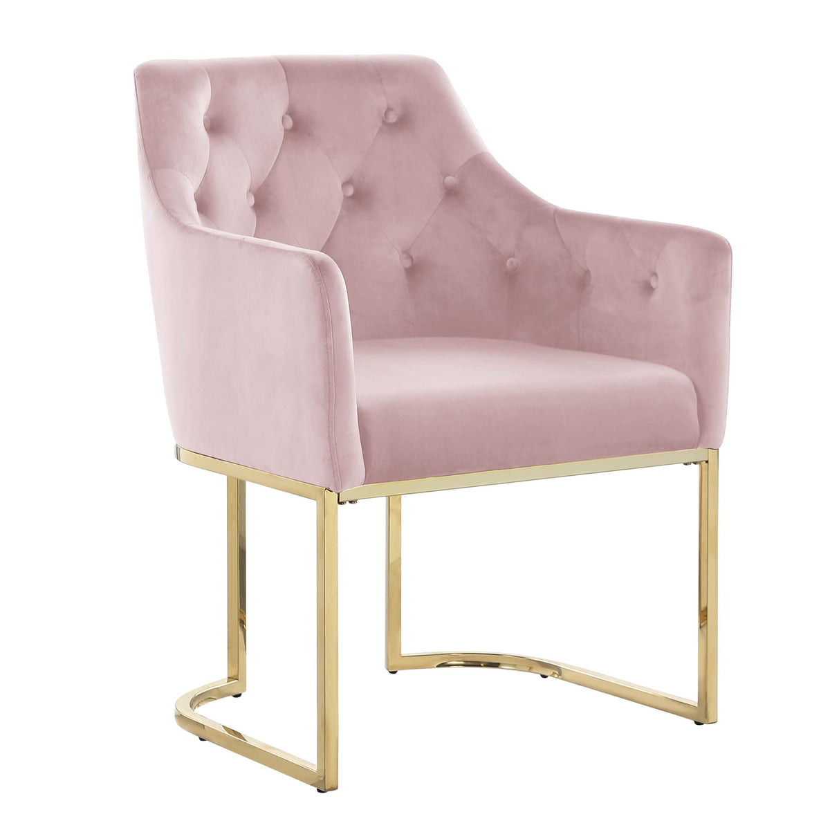 Lilia Modern Tufted Accent Chair with Gold Legs in Pink