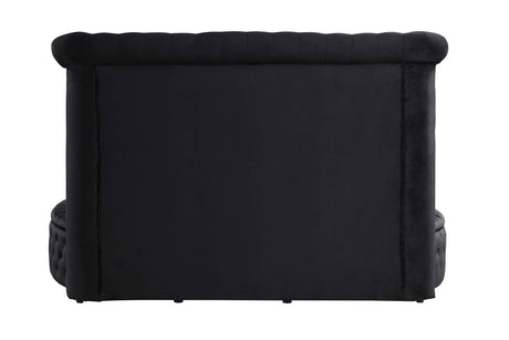 Lexi Round Upholstered Velvet Platform Bed Frame, Queen, Black - angle view
