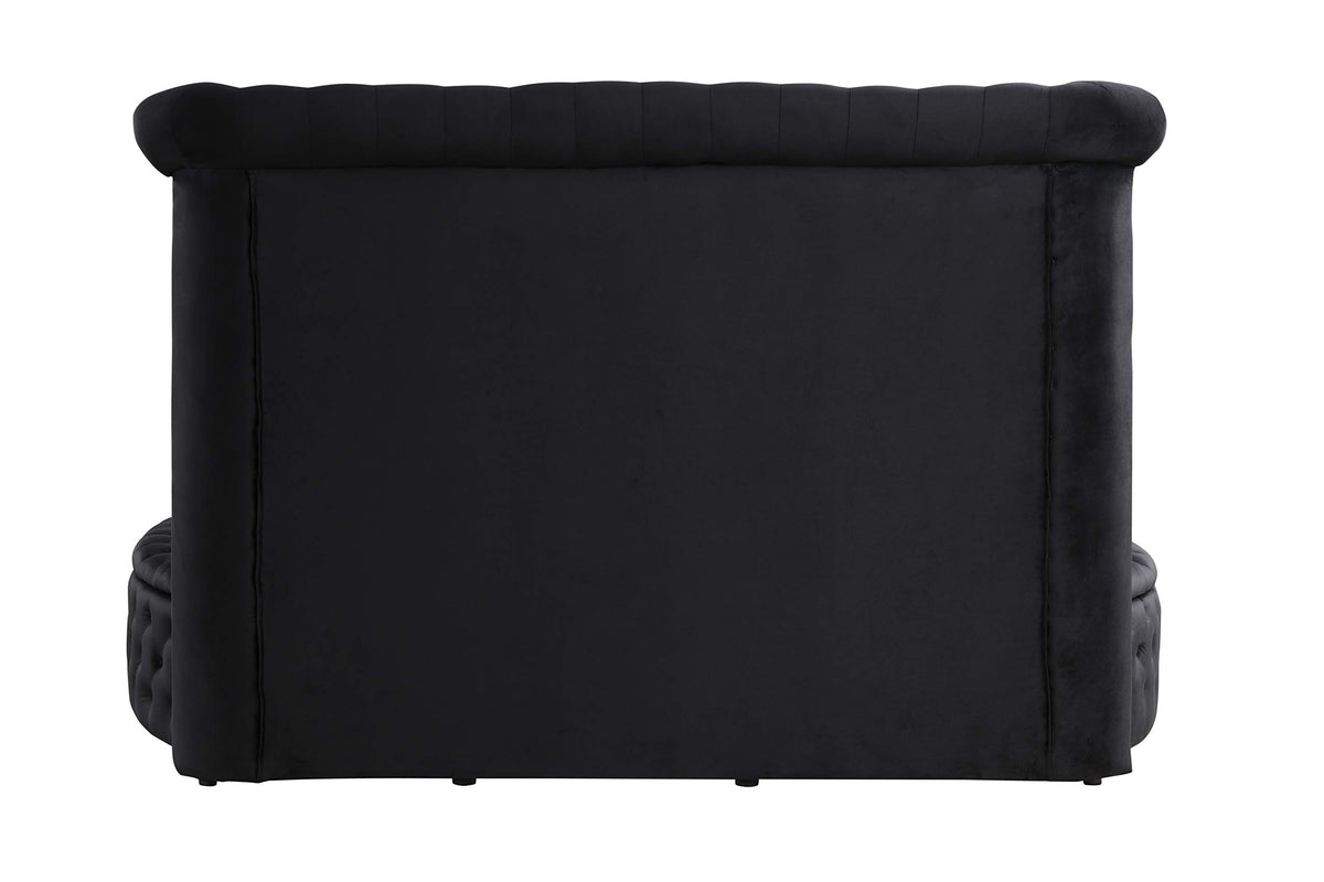 Lexi Round Upholstered Velvet Platform Bed Frame, King, Black - angle view