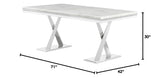 Leona Contemporary White Rectangular Faux Marble Dining Table in Silver - side view